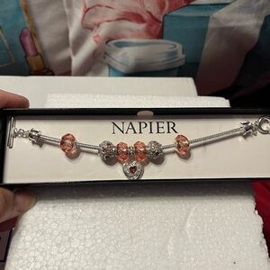 NIB Napier Silver Toned Bracelet with Pink Beads